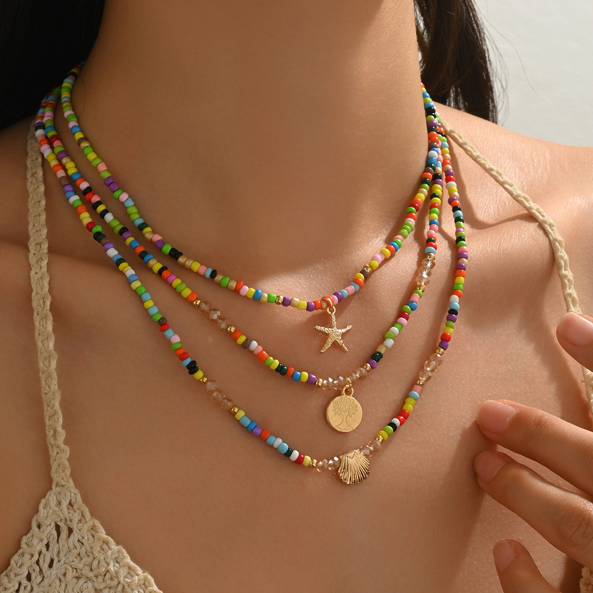 Bohemian Summer Ocean Style Shell Starfish Choker Necklace